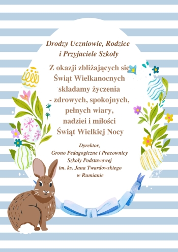 Blue White Pastel Striped Cute Bunny Easter A4 Document