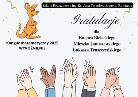 Wyróżnienie w ''Kangurze Matematycznym'' dla uczniów klasy VII